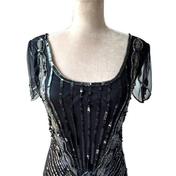 Gatsbylady London Black Beaded Sequin 1920s Flapper Dress Art Deco Formal Size 6 - Picture 11 of 16